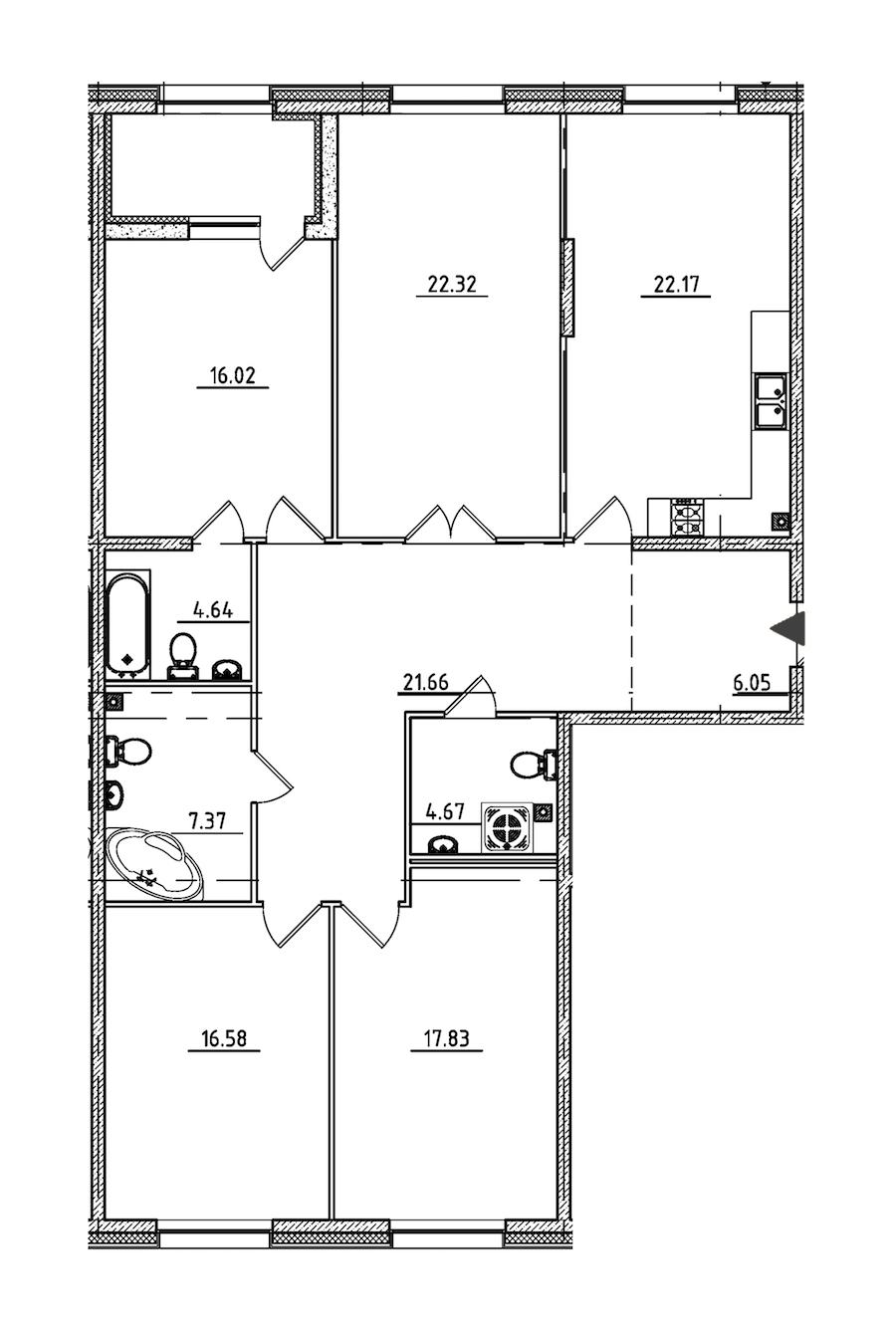 4-комнатная квартира 141.76 м², 2/9 эт., ЖК «Петровская Доминанта»